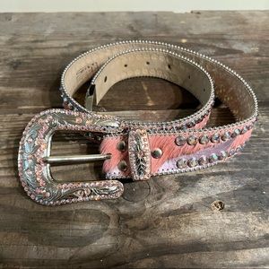 B.B. Simon Pink Crystal Western Buckle Belt